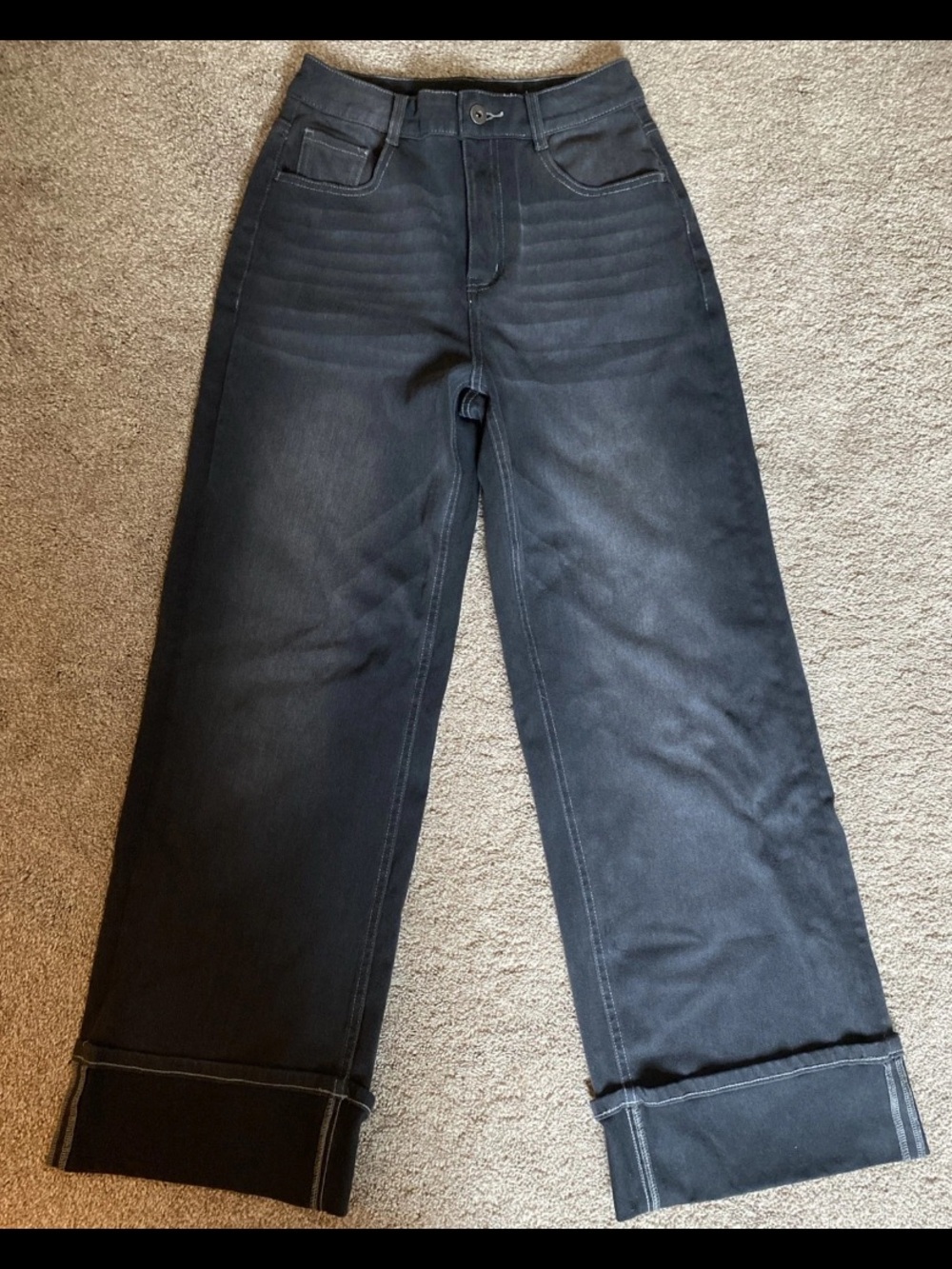 NWT Halara Flex Denim Wide Leg Cropped Black Jeans. Cuffed Hem. XS Tall
